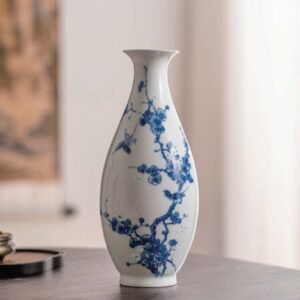 White porcelain homeware blue plum vase