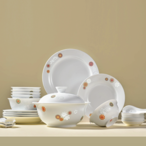 White porcelain dinnerware set with exquisite cutting ball pattern