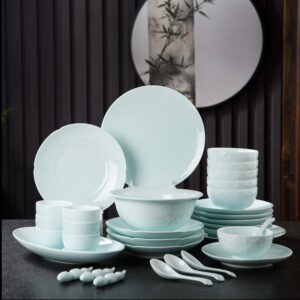Bluish white porcelain dinnerware set for family