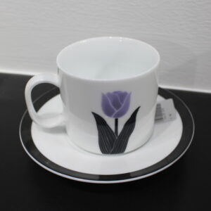 Decal transferring Tulip Coffee Cup with Saucer