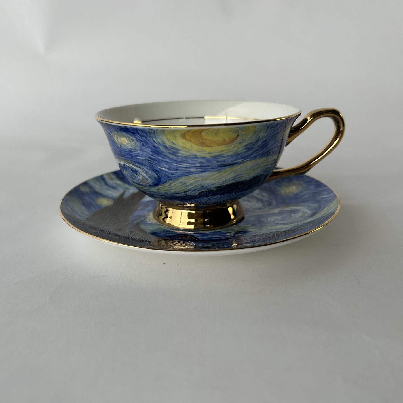 Starry Night Ceramic Coffee Cup and Saucer