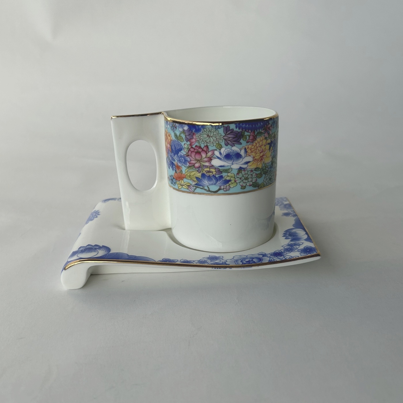 Doucai Ceramic Coffee Mug and Saucer