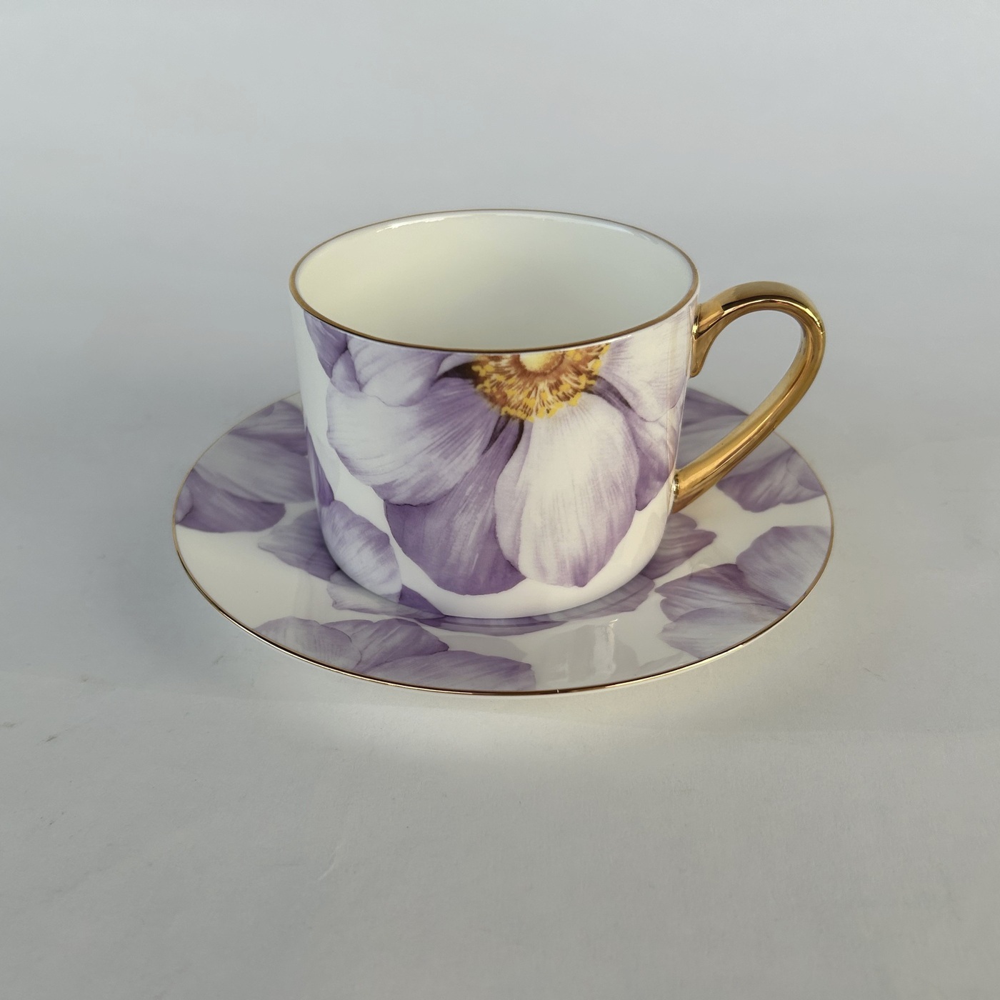 Ceramic Coffee Cups Featuring Purple Floral Design