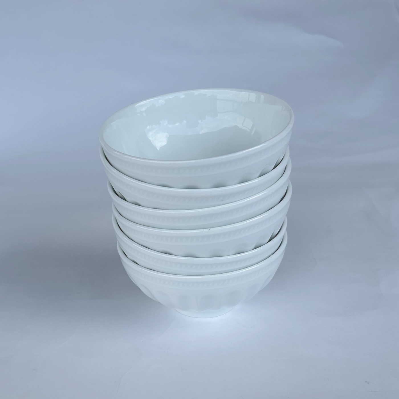 Ceramic bowls Roman columns style bluish white